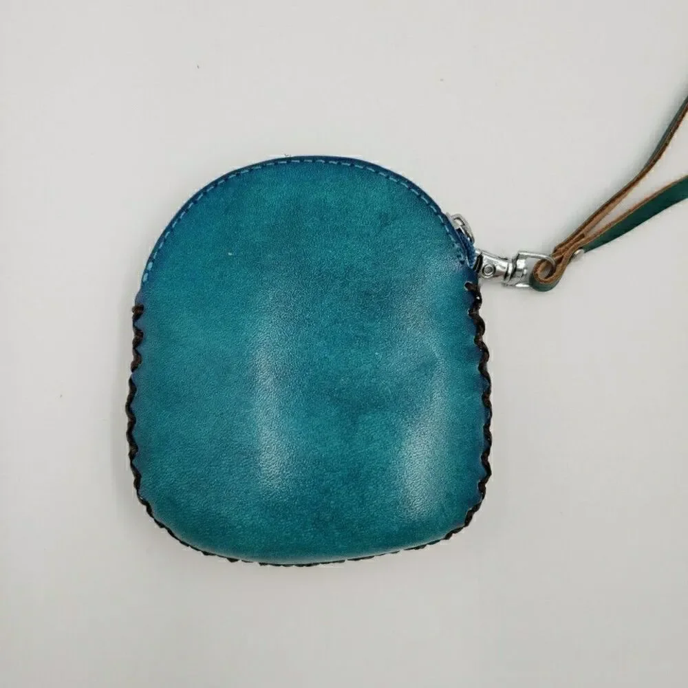 Tropical Palm Tree Wristlet Gift Card Holder Handmade Leather Surfer Mini Purse